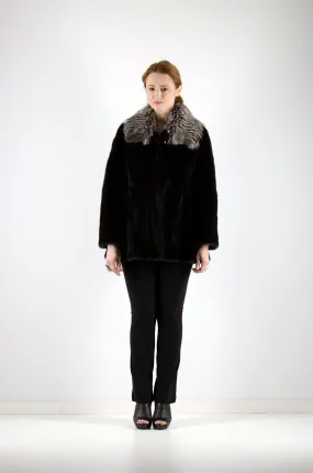 21 | Black Mink Fur Jacket With Silver Fox Trim