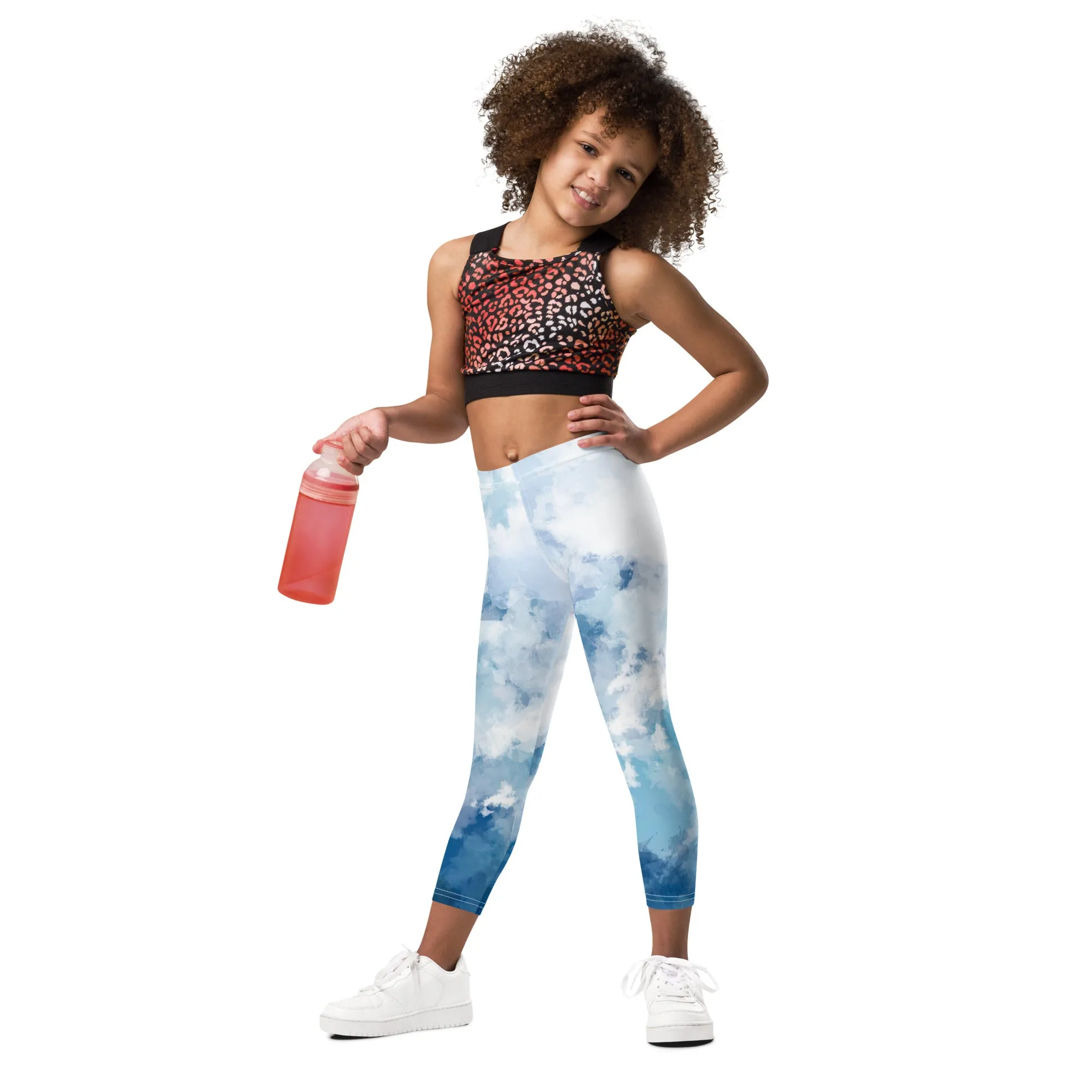 Blue Clouds Abstract Kid's Leggings, Abstract Blue Cute Premium Bestselling Kid's Leggings- Made in USA/EU