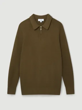 Dark olive polo shirt with long sleeves