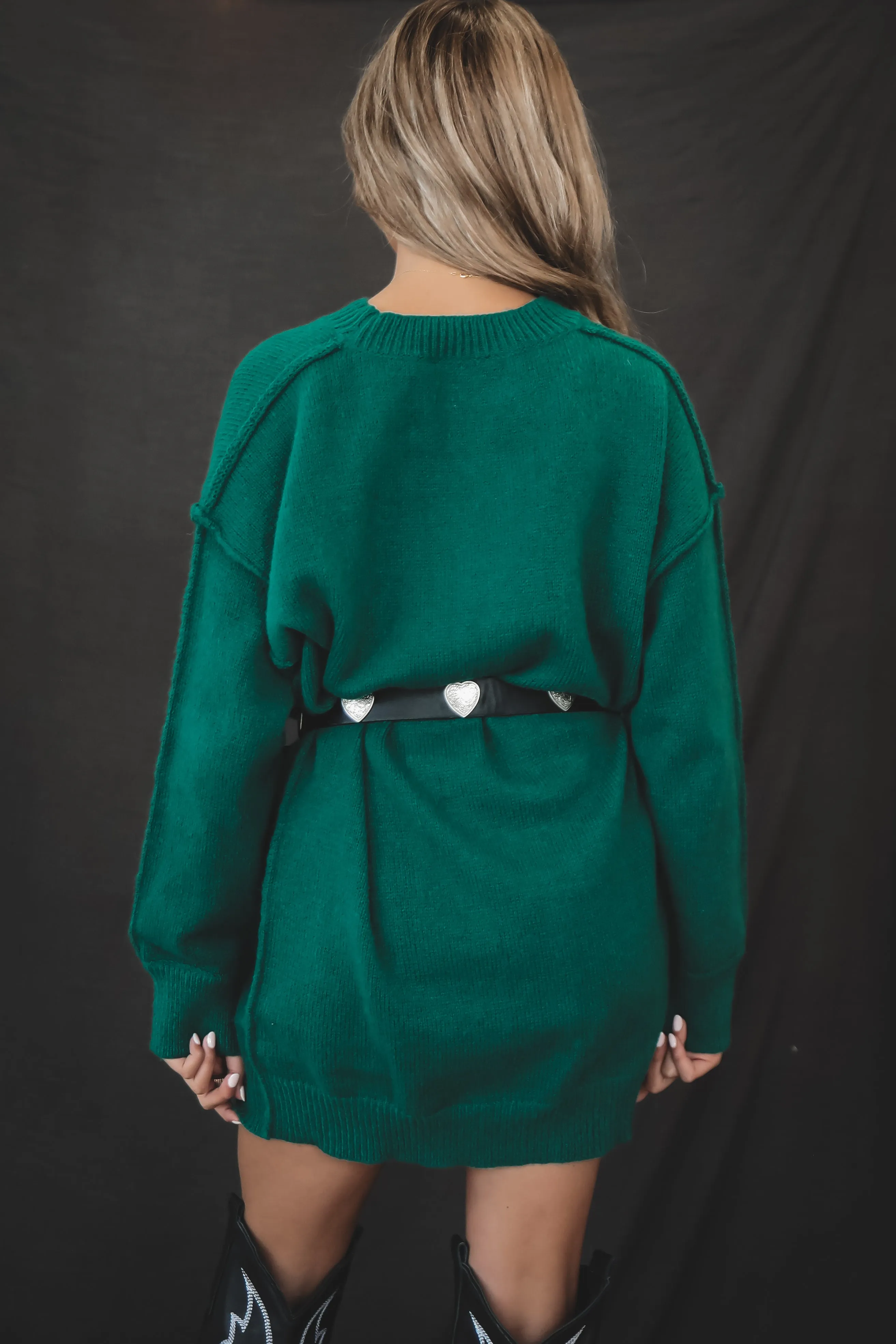 DEAL A Cabin Weekend Hunter Green Oversized Sweater Dress