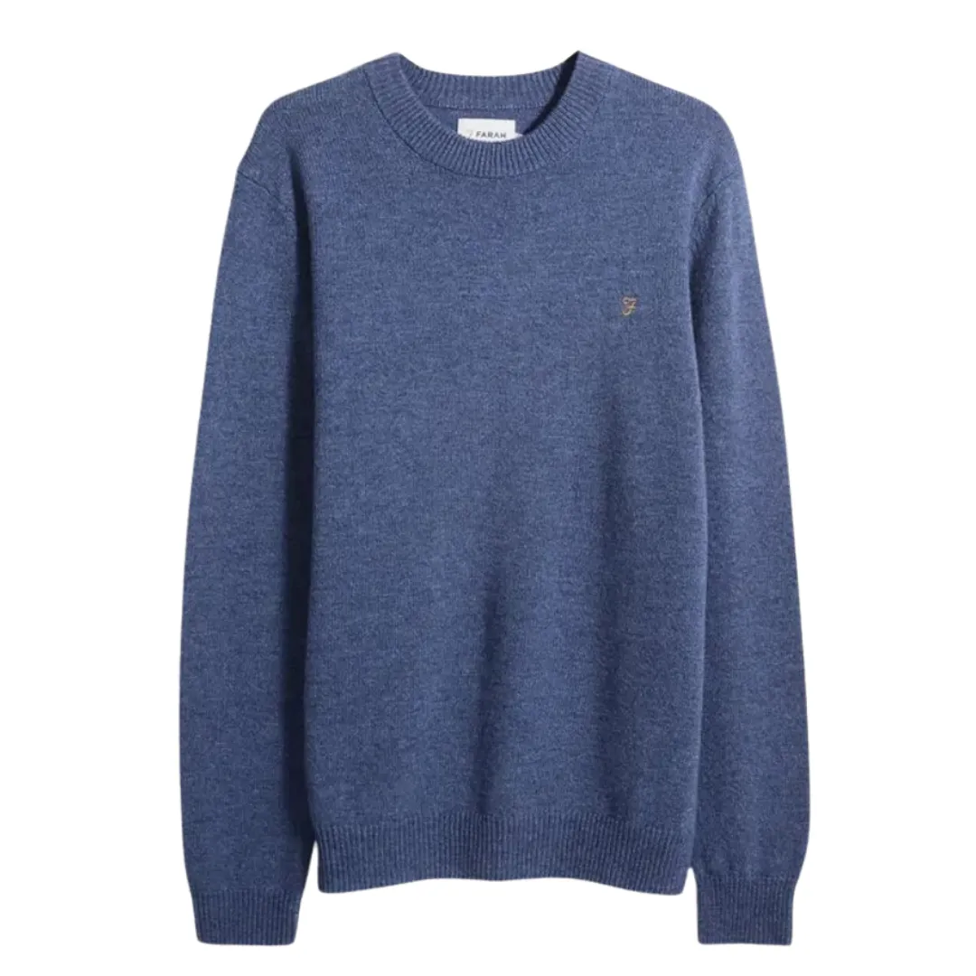 Farah Mens Ludlow Crew LS Jumper Steel Blue