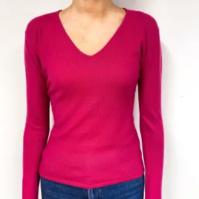 Fuchsia Pink Cashmere V-Neck Jumper Extra Small