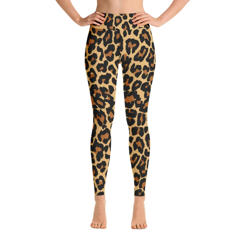 Leopard Print Leggings, Printed Sexy Animal Print Cheetah High Waist Workout Yoga Pants for Women