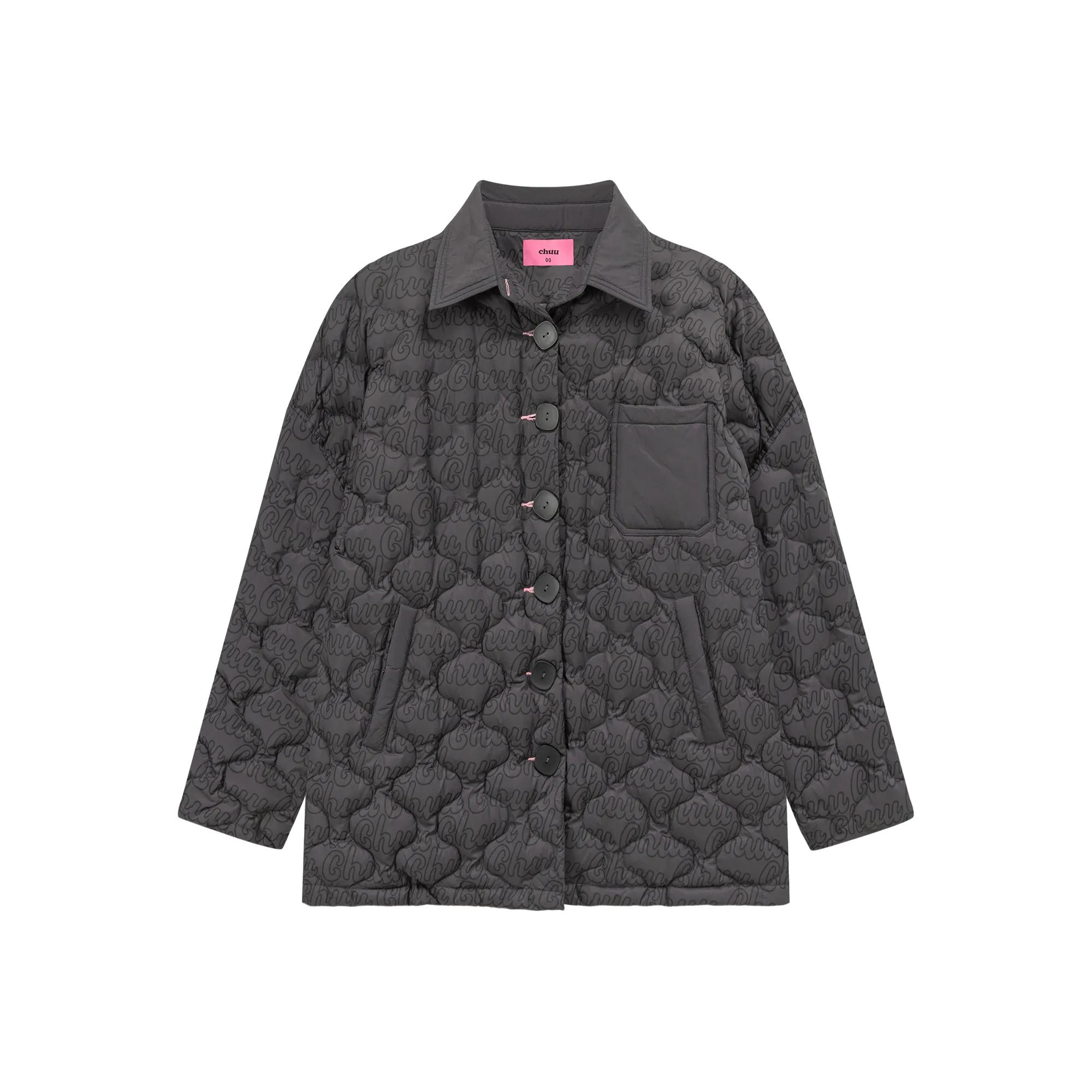 Lettering Quilted Padded Button Jacket