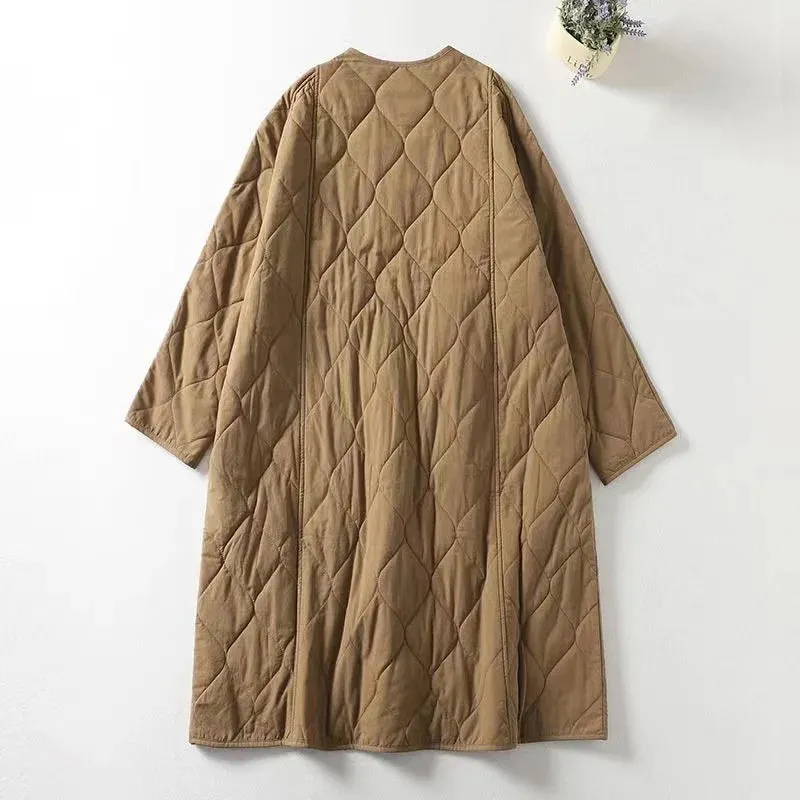 Minimalist Collarless Quilted Jacket – Warm & Stylish