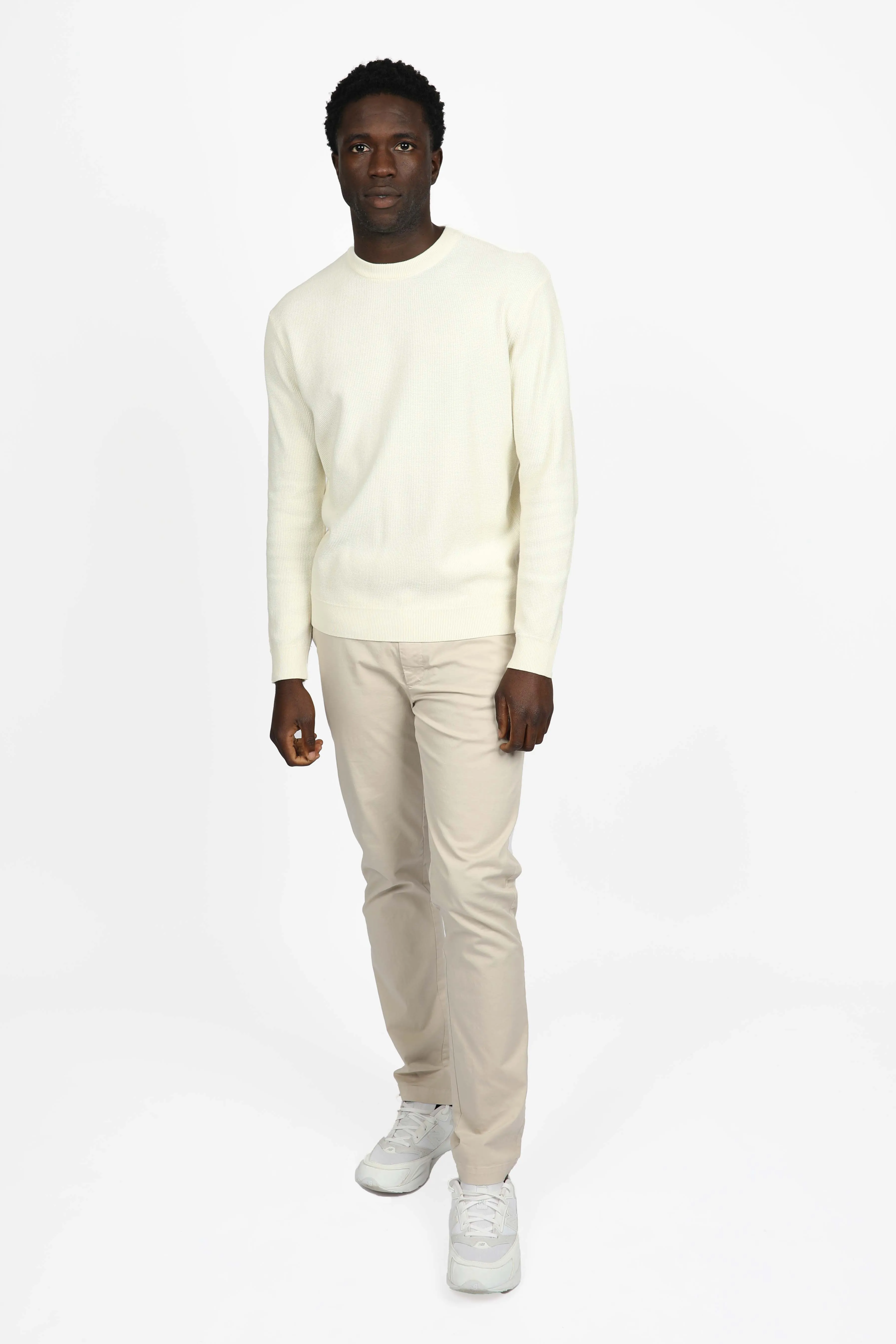 Natural Cotton Waffle Crew Neck Jumper
