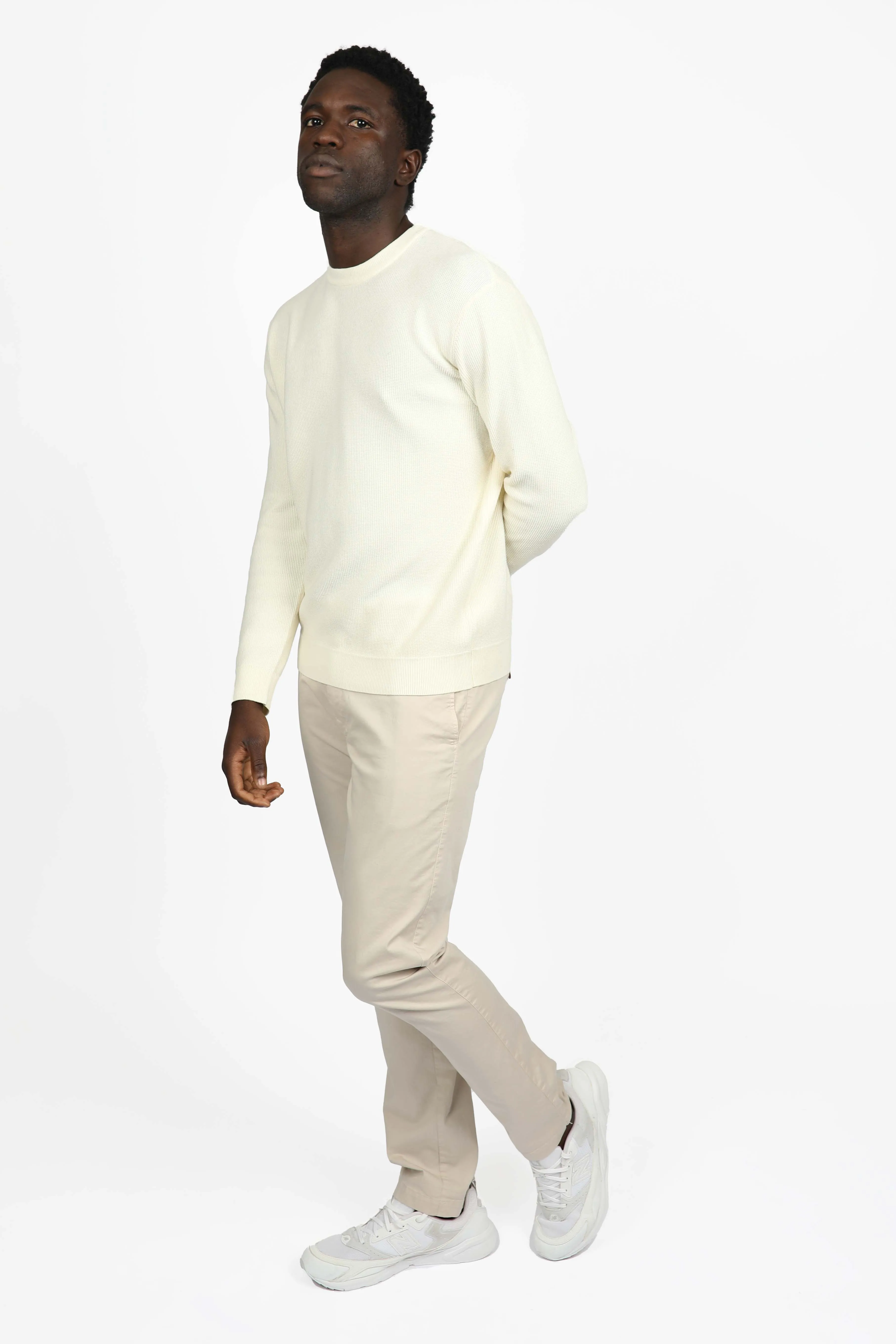 Natural Cotton Waffle Crew Neck Jumper