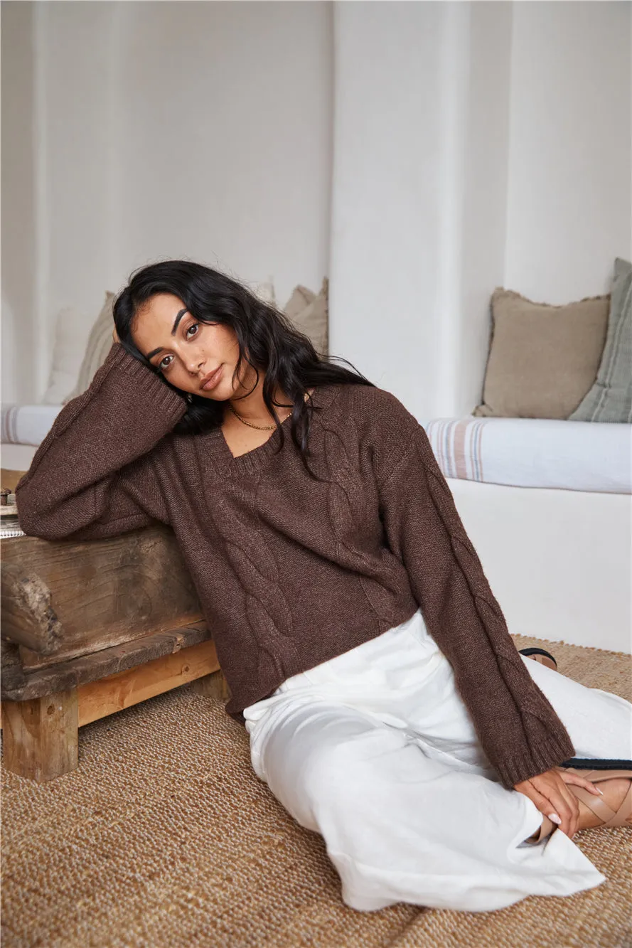 SNDYS Ana Cable Knit Jumper Mocha