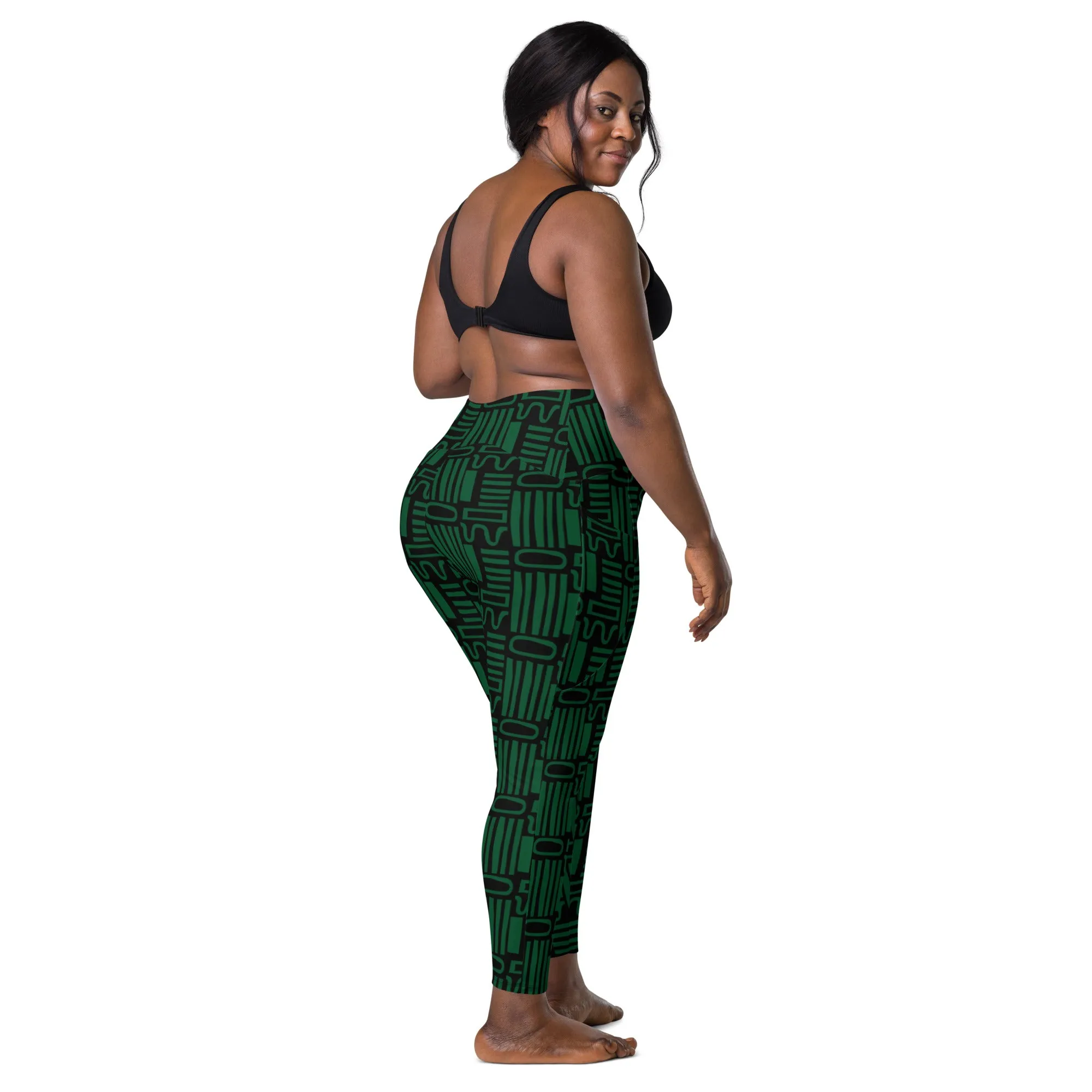 Women's Jewel and Black Geometric Leggings with pockets