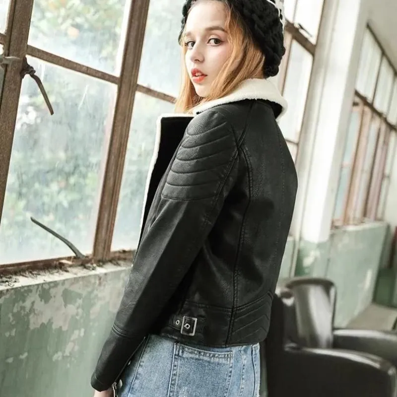 Women's Winter Faux Sheepskin Slim Coat With Faux Fur