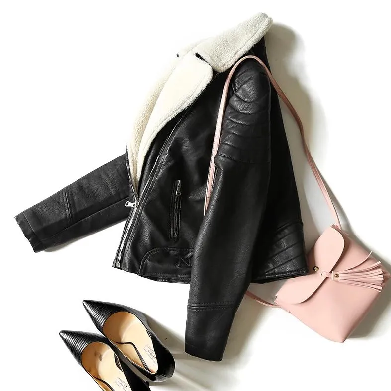 Women's Winter Faux Sheepskin Slim Coat With Faux Fur